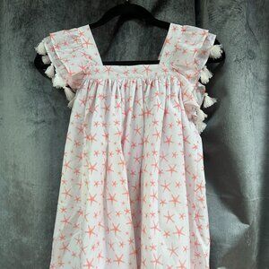 NWT Pumpkin Patch Printed Tassel Sleeve Dress Atlantica Super White Size 6 Lined